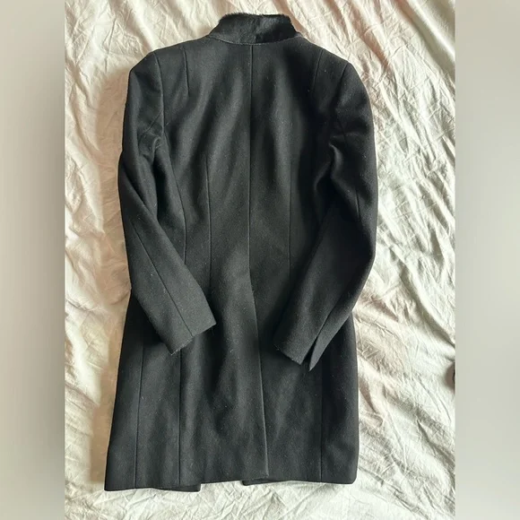 AllSaints Onix Pony Black Wool Coat Tailored Straight Coat Leather Trim Size 2 - Picture 11 of 14